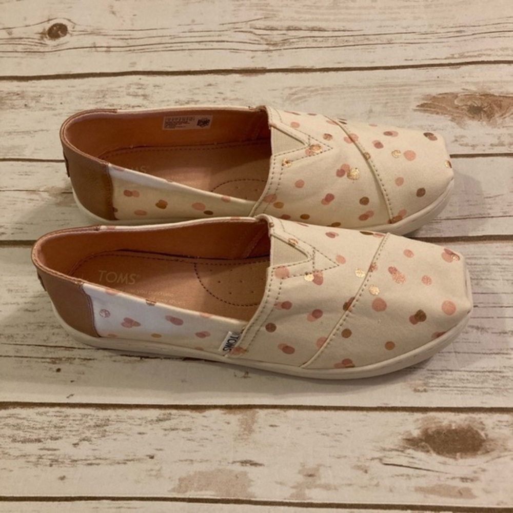 Toms Polkadot Classic Alpargata Pale Blush Metallic Party Shoes Size 6
